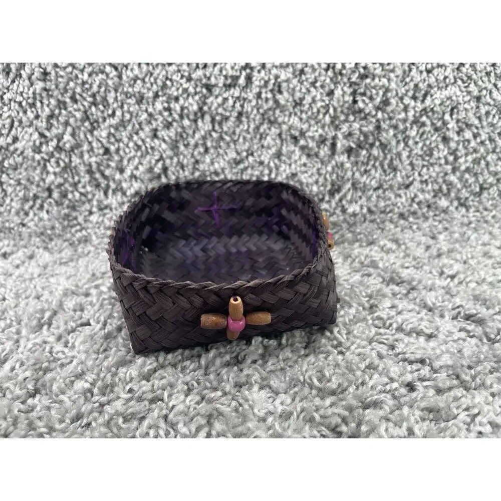 Small Woven Basket Square Container Purple Small 4.5x5x3. Inch Trinket Decor